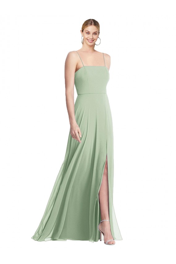 Low Back Soft Chiffon Spaghetti Straps Long Sleeveless Formal Evening Gown / Bridesmaid Dress Southampton