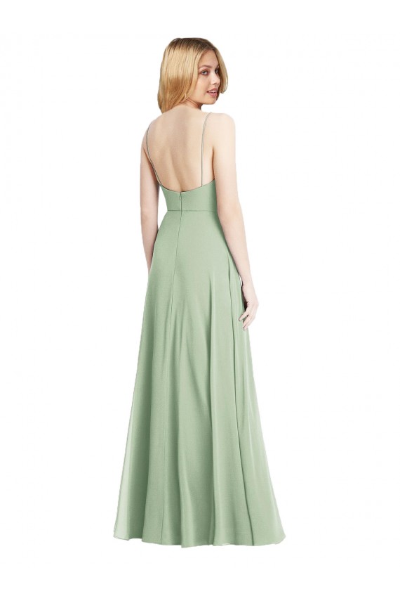 Low Back Soft Chiffon Spaghetti Straps Long Sleeveless Formal Evening Gown / Bridesmaid Dress Southampton