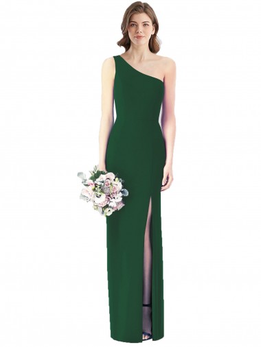 Dark Green Soft Chiffon One Shoulder Long Sleeveless Bridesmaid Dress Southampton