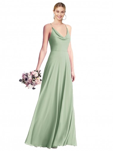 Open Back Sage Chiffon Spaghetti Straps Long Sleeveless Bridesmaid Dress / Evening Dress Southampton