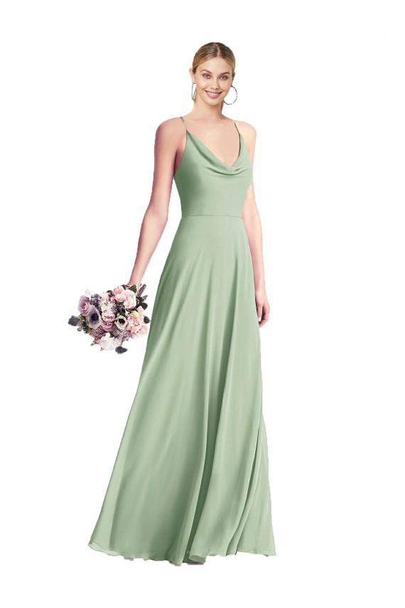 Open Back Sage Chiffon Spaghetti Straps Long Sleeveless Bridesmaid Dress / Evening Dress Southampton