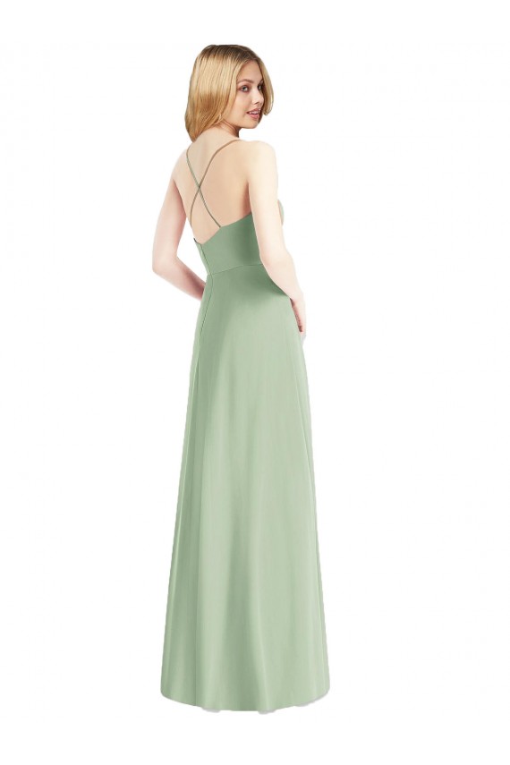 Open Back Sage Chiffon Spaghetti Straps Long Sleeveless Bridesmaid Dress / Evening Dress Southampton