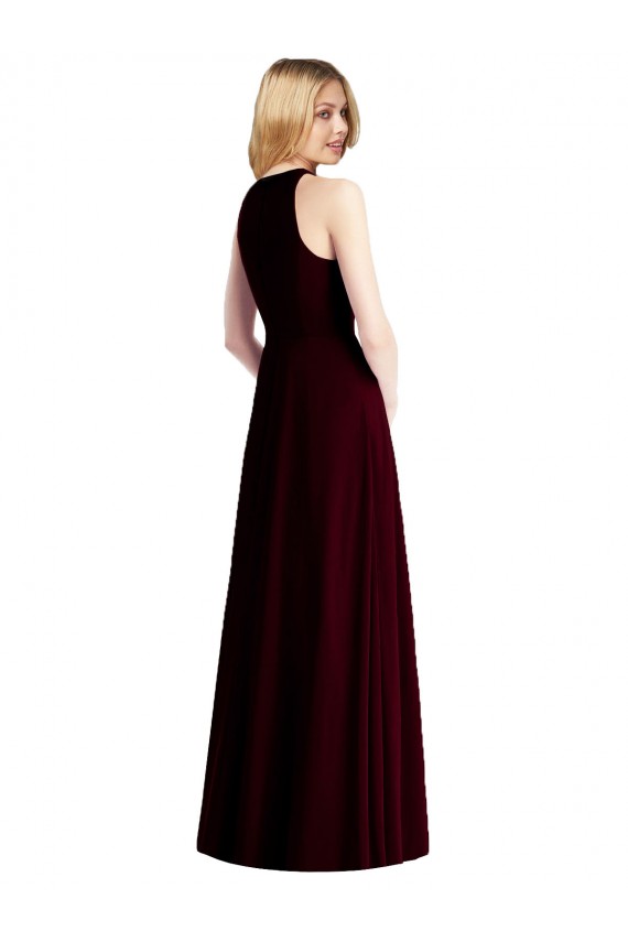 Light Sky Blue Soft Chiffon Halter Neck Long Sleeveless Semi Formal Evening Dress / Bridesmaid Dress Southampton