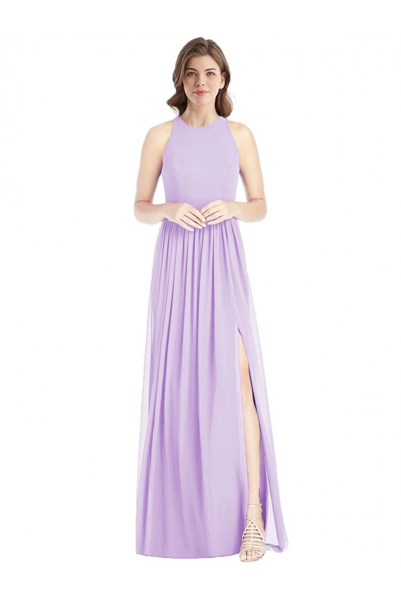 Lilac Soft Chiffon Halter Neck Long Sleeveless Bridesmaid Dress Southampton