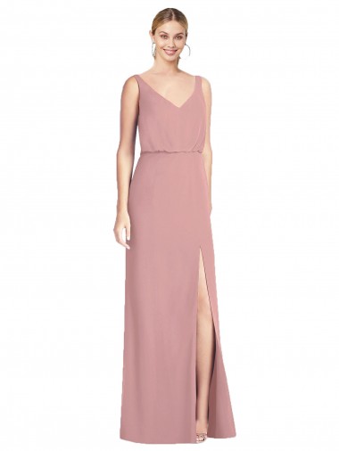V-Back Dusty Pink Soft Chiffon V-Neck Long Sleeveless Bridesmaid Dress Southampton