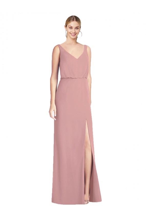 V-Back Dusty Pink Soft Chiffon V-Neck Long Sleeveless Bridesmaid Dress Southampton