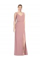 V-Back Dusty Pink Soft Chiffon V-Neck Long Sleeveless Bridesmaid Dress Southampton