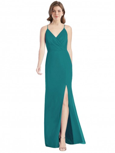 Open Back Hunter Soft Chiffon Spaghetti Straps Long Sleeveless Bridesmaid Dress Southampton