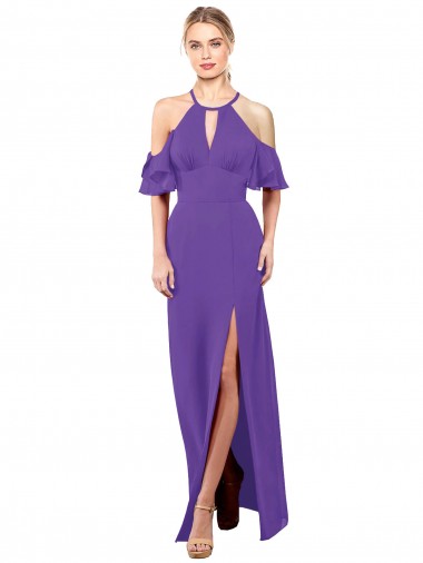 Open Back Soft Chiffon Halter Neck Long Ruffle Sleeves Bridesmaid Dress Southampton