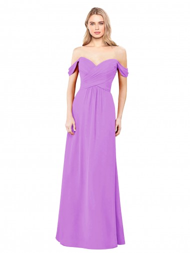 Violet Soft Chiffon Off the Shoulder Long Sleeveless Bridesmaid Dress Southampton