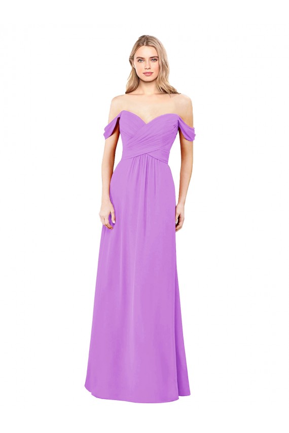 Violet Soft Chiffon Off the Shoulder Long Sleeveless Bridesmaid Dress Southampton