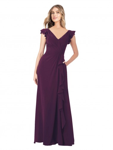 Grape Soft Chiffon V-Neck Long Cap Sleeves Formal Dress / Bridesmaid Dress Southampton