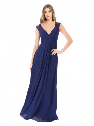 Keyhole Back Soft Chiffon V-Neck Long Cap Sleeves Bridesmaid Dress Southampton