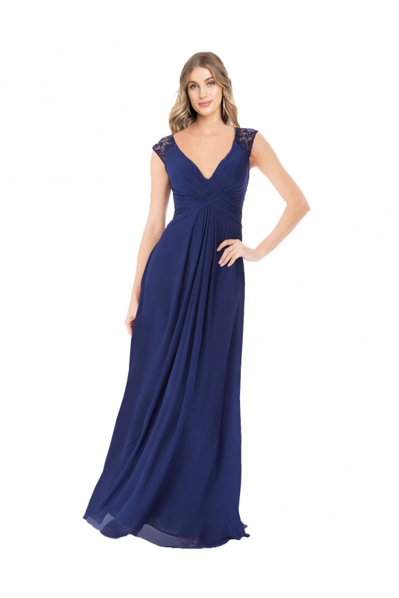 Keyhole Back Soft Chiffon V-Neck Long Cap Sleeves Bridesmaid Dress Southampton
