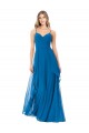 Peacock Blue Soft Chiffon Spaghetti Straps Long Sleeveless Bridesmaid Dress Southampton