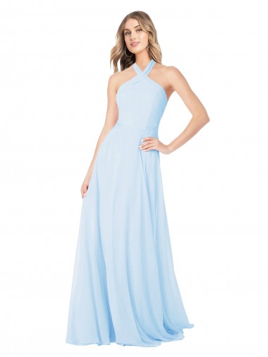Chiffon Halter Neck Long Sleeveless Bridesmaid Dress / Evening Gowns Southampton
