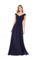 Dark Navy Soft Chiffon Off the Shoulder Long Sleeveless Evening Dress / Bridesmaid Dress Southampton