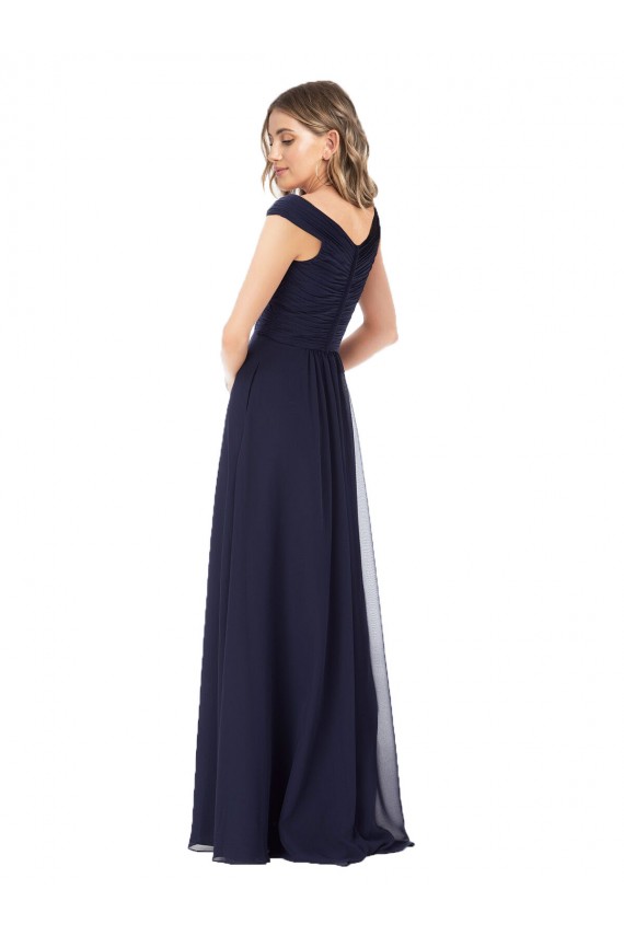 Dark Navy Soft Chiffon Off the Shoulder Long Sleeveless Evening Dress / Bridesmaid Dress Southampton