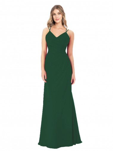 Dark Green Soft Chiffon V-Neck Long Sleeveless Bridesmaid Dress Southampton