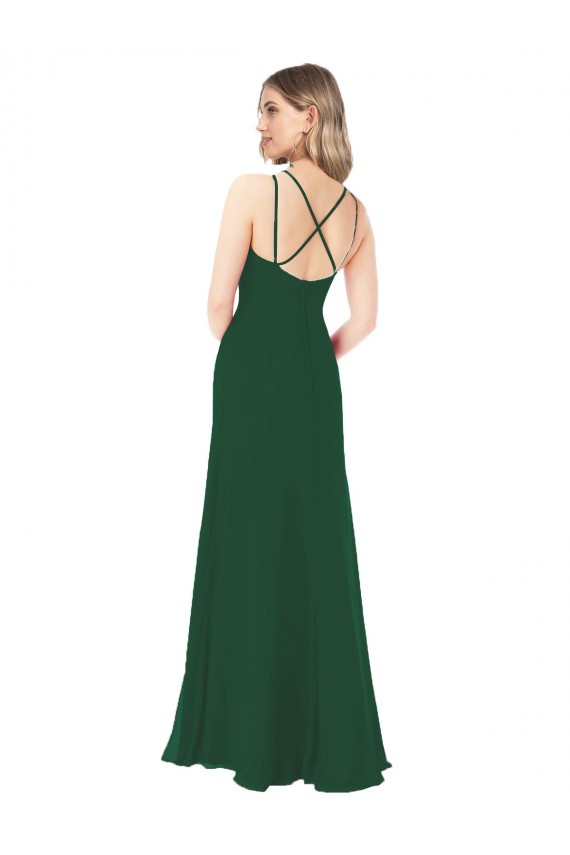 Dark Green Soft Chiffon V-Neck Long Sleeveless Bridesmaid Dress Southampton