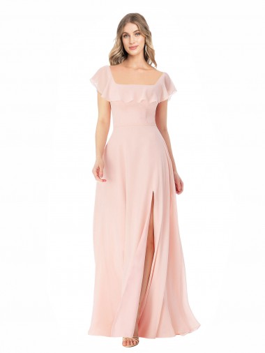 Soft Chiffon Square Neck Long Cap Sleeves Formal Dress / Bridesmaid Dress Southampton