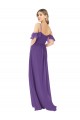 Plum Purple Soft Chiffon Off the Shoulder Long Cold Shoulder Bridesmaid Dress Southampton