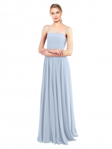 Low Back Light Sky Blue Soft Chiffon Spaghetti Straps Long Sleeveless Bridesmaid Dress Southampton
