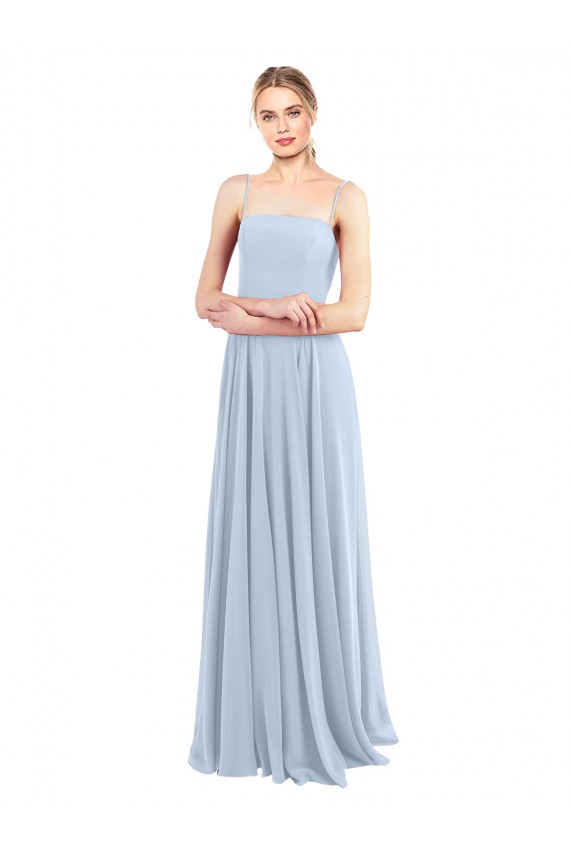 Low Back Light Sky Blue Soft Chiffon Spaghetti Straps Long Sleeveless Bridesmaid Dress Southampton