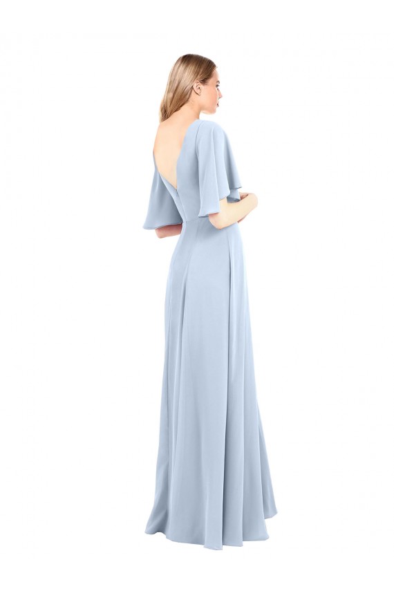 V-Back Light Sky Blue Chiffon V-Neck Long Flutter Sleeves Bridesmaid Dress / Evening Dress Southampton