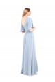 V-Back Light Sky Blue Chiffon V-Neck Long Flutter Sleeves Bridesmaid Dress / Evening Dress Southampton
