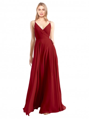 V-Back Red Luxe Chiffon Spaghetti Straps Long Sleeveless Bridesmaid Dress Southampton