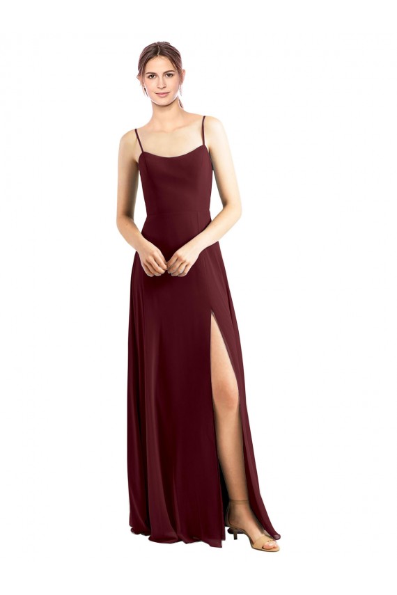 Burgundy Gold Chiffon Spaghetti Straps Long Sleeveless Bridesmaid Dress / Evening Dress Southampton