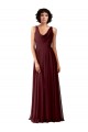 V-Back Burgundy Gold Soft Chiffon Cowl Neck Long Sleeveless Bridesmaid Dress Southampton