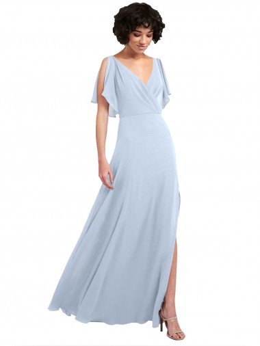 V-Back Soft Chiffon V-Neck Long Split Sleeves Bridesmaid Dresses Southampton