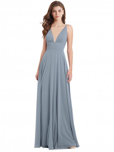 V-Back Chiffon V-Neck Long Sleeveless Bridesmaid Dress / Evening Gowns Southampton