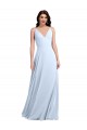V-Back Light Sky Blue Soft Chiffon V-Neck Long Sleeveless Evening Dress / Bridesmaid Dress Southampton
