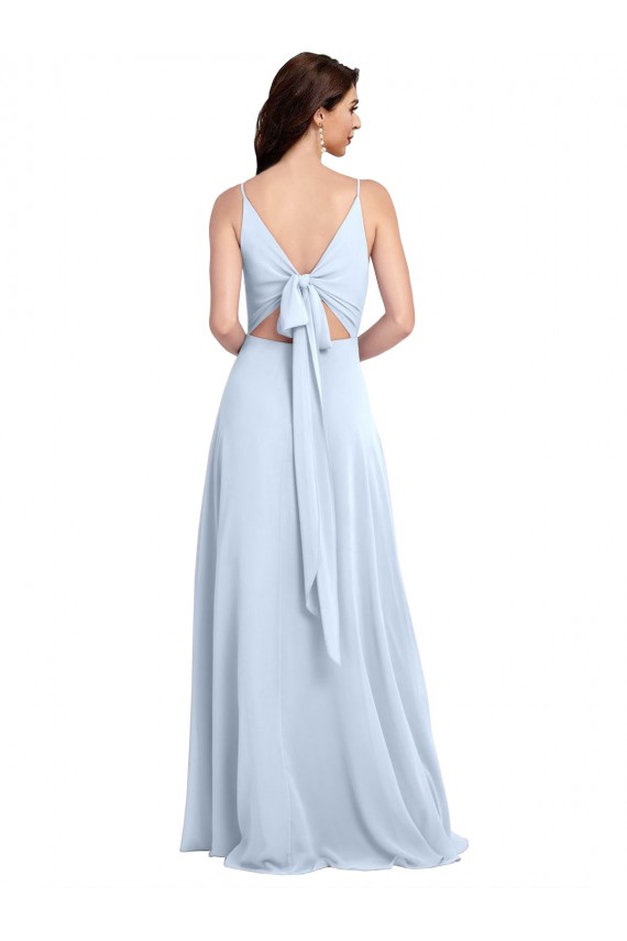 V-Back Light Sky Blue Soft Chiffon V-Neck Long Sleeveless Evening Dress / Bridesmaid Dress Southampton