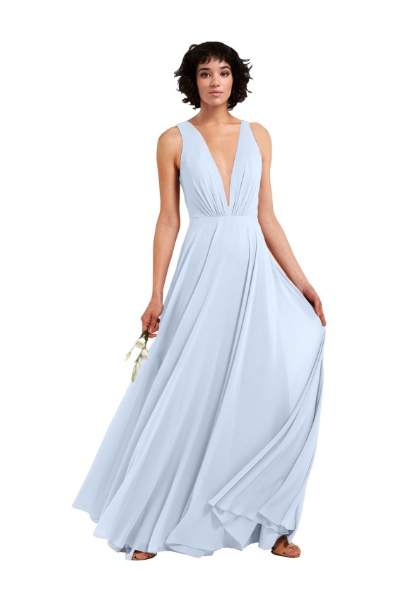 Soft Chiffon V-Neck Long Sleeveless Bridesmaid Dresses Southampton