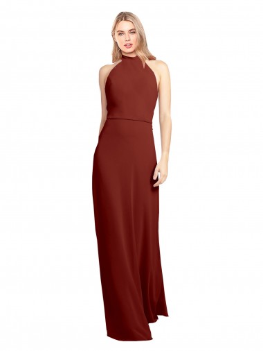 Open Back Soft Chiffon Halter Neck Long Sleeveless Prom Dress / Bridesmaid Dress Southampton