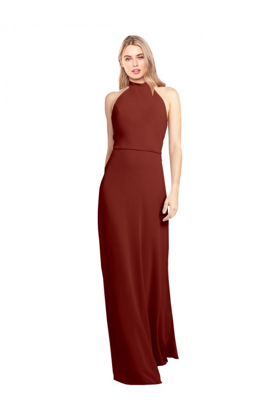 Open Back Soft Chiffon Halter Neck Long Sleeveless Prom Dress / Bridesmaid Dress Southampton
