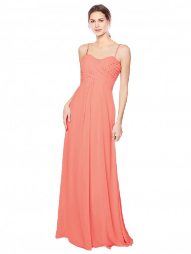 Open Back Coral Soft Chiffon Spaghetti Straps Long Sleeveless Bridesmaid Dress Southampton