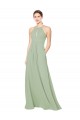 Keyhole Back Smoke Green Soft Chiffon Halter Neck Long Sleeveless Bridesmaid Dress Southampton