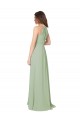 Keyhole Back Smoke Green Soft Chiffon Halter Neck Long Sleeveless Bridesmaid Dress Southampton