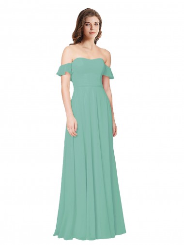 Open Back Soft Chiffon Off the Shoulder Long Flounce Sleeves Bridesmaid Dress Southampton