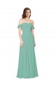 Open Back Soft Chiffon Off the Shoulder Long Flounce Sleeves Bridesmaid Dress Southampton