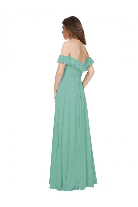 Open Back Soft Chiffon Off the Shoulder Long Flounce Sleeves Bridesmaid Dress Southampton