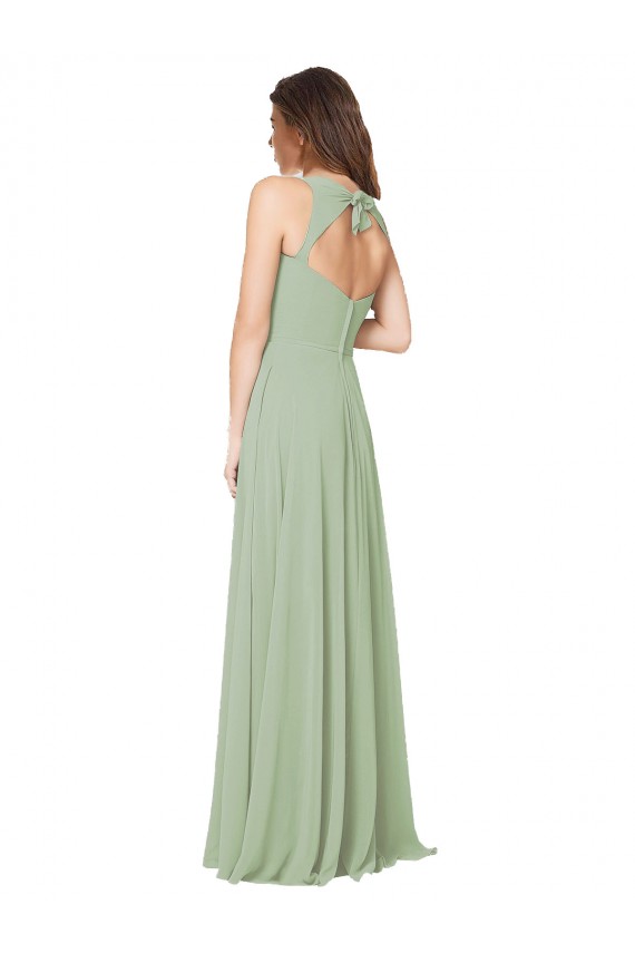 Open Back Smoke Green Soft Chiffon Sweetheart Long Sleeveless Formal Dress / Bridesmaid Dress Southampton
