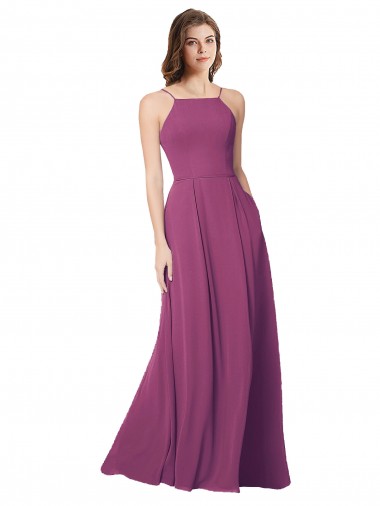 Open Back Wild Berry Soft Chiffon Strapless Long Sleeveless Bridesmaid Dress Southampton