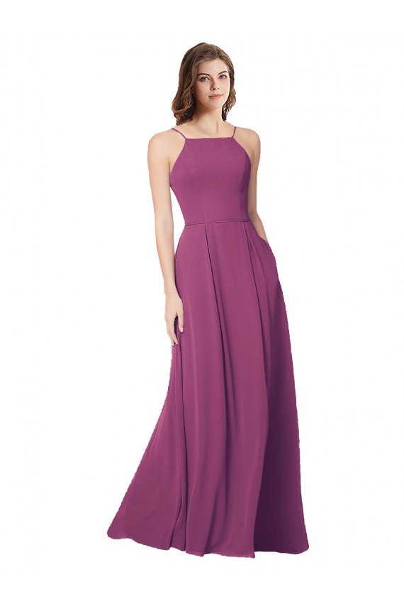 Open Back Wild Berry Soft Chiffon Strapless Long Sleeveless Bridesmaid Dress Southampton