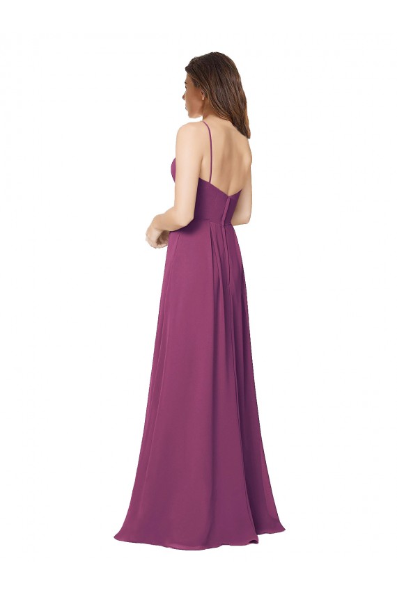Open Back Wild Berry Soft Chiffon Strapless Long Sleeveless Bridesmaid Dress Southampton